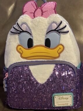 Loungefly Disney Daisy Duck 85th Anniversary Daisy Figural Sequin Mini Backpack